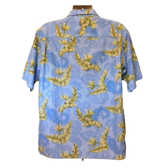 Daniel Cremieux Hawaiian Shirt M Blue Tropical Leaves Paisley Cotton Blend - Picture 3 of 7